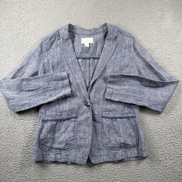 Caslon Jackets & Blazers - Calson Linen Blazer Womens S Blue Long Sleeve One Button Jacket Coastal Resort